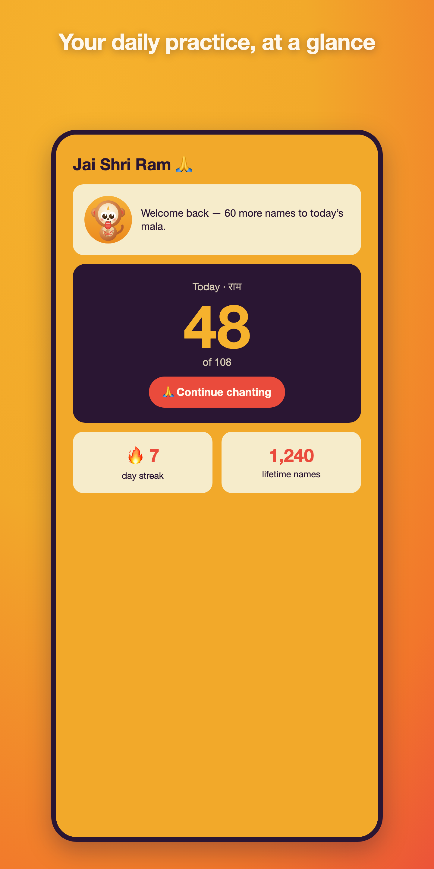 Home — your daily practice at a glance